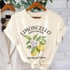 LIMONLLO Letter Lemon Flower Printed Short Sleeved Round Neck T-shirt for Women