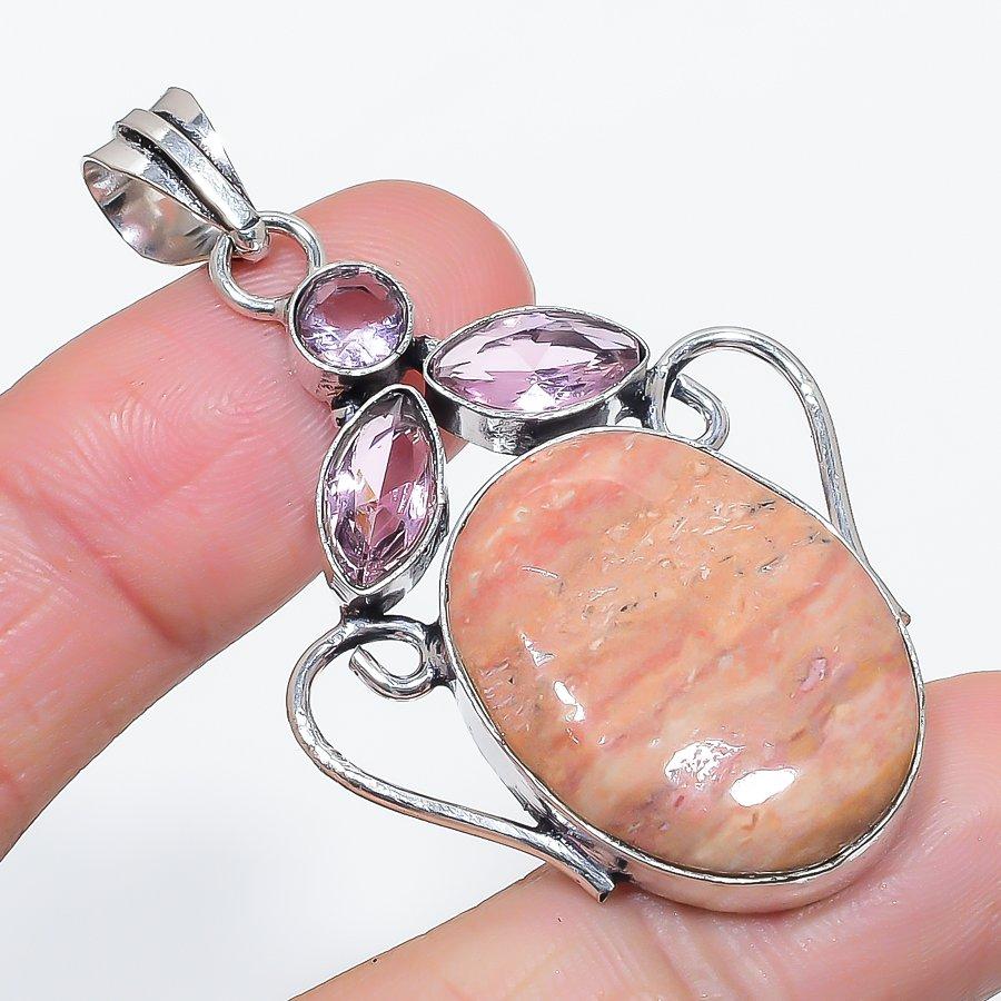Přírodní heliotrop, kunzit 925 Sterlingové stříbro šperk přívěsek 2,25" z0A72