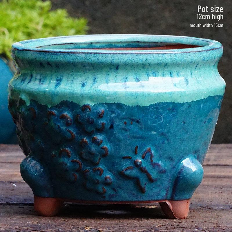 Yixing Zisha Coarse Pottery Flower Pot with Feet: Large Ceramic Succulent Planter for Green Plants & Flowers.