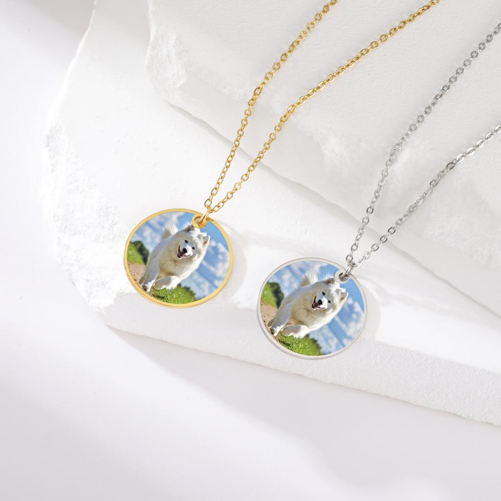 Collana Ciondolo Rotondo Cuore Rettangolo con Foto Personalizzata Acciaio Inossidabile Gioielli per Donna Uomo Famiglia Regalo di Compleanno