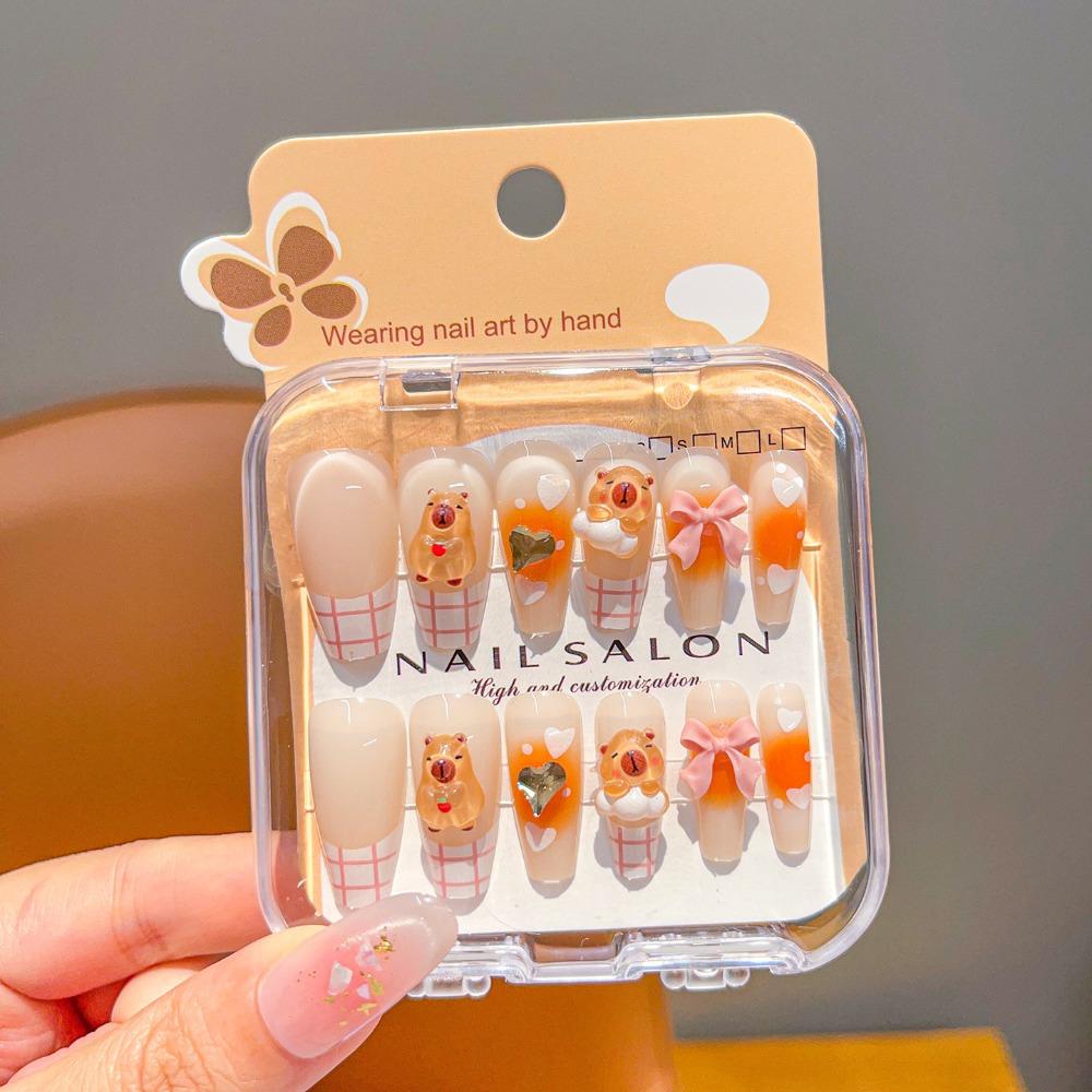 Cute Long Nail Sticker Cartoon Press on Nail New Nail Tips for Girls Students