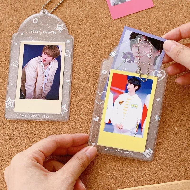 Transparent Glitter Cute Card Cover 3 Inch PVC Student ID Girl Heart Card Cover Small Id Storage Card Cover Bags