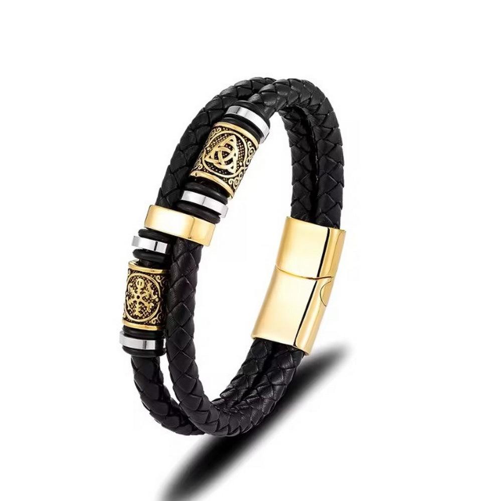2026 European and American Retro Woven Bracelet Men s Personalized Fashion Leather Bracelet 16.5CM