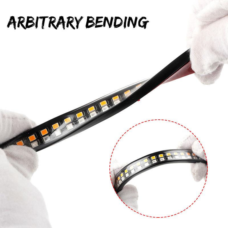 Flexible Motorcycle Rear Brake Light LED 12V DRL Turn Signal Lamp Stop Taillight 3-in-1 Flowing Indicator Light for Cafe Racer