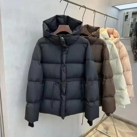 Módní vatovaná bunda dámská podzimní zimní péřová bunda parky s kapucí stahovací pas tlustá teplá svrchní vrstva dámská