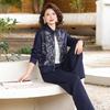 2026 Spring Casual Sports Suit: Printed Stand-up Collar Top & Pants Set for Middle-aged Women