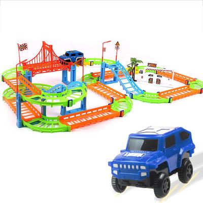74 SZTUK 3D Dwuwarstwowa spiralna kolejka górska Zabawka Elektryczny wagon kolejowy dla dzieci Prezent dla dzieci