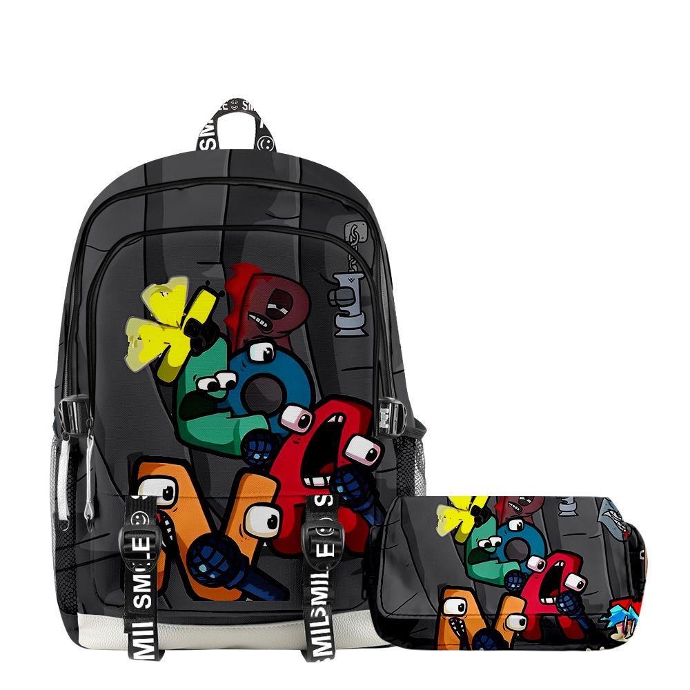 Alphabet Lore Legend Schoolbag Backpack W/ Zipper Double Layer Pen Bag Two-piece