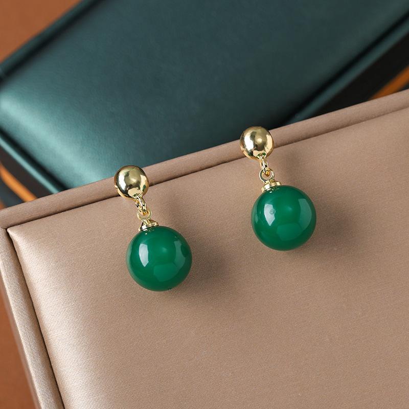 Retro Emerald Earrings Women'S Niche Unique Earrings Earrings Light Luxury Niche High-End Earrings New Chinese Earrings