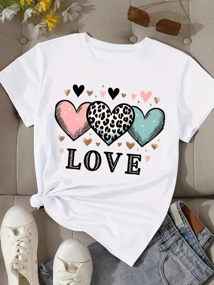 (Asian Size) Print trend love style cute  Fashion Female Tee Top Women Clothing T Shirt Woman Short Sleeve Graphic T-shirts