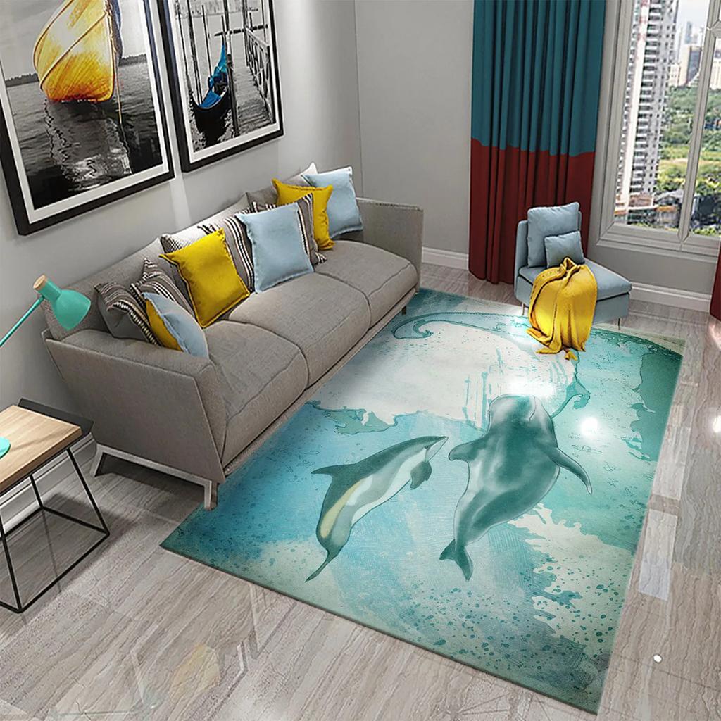3D Dolphin Abstract Art Carpet for Kitchen Mat Entrance Doormat Bedroom Floor Decor Living Room Carpet Bathroom Anti-slip Rugs