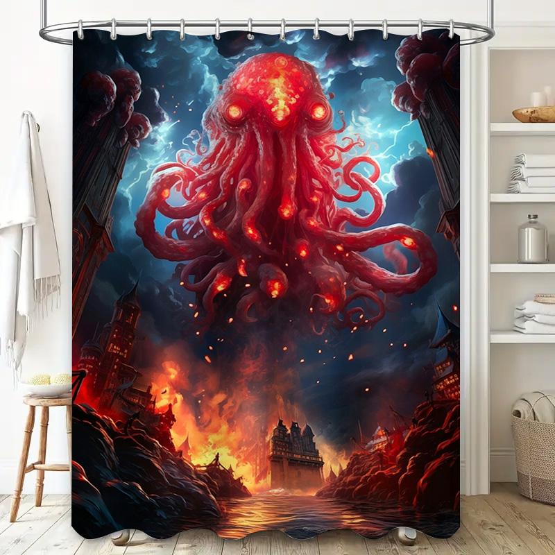 Roter Gigant Cthulhu Tentakel Duschvorhang 3D Fantasy Sci-Fi Horror Design für Badezimmerdekorationen Hohe Qualität Wasserdicht Dusche