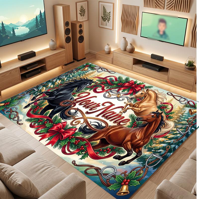 Christmas Theme Soft Crystal Velvet Rug Custom Name & Text Print Non Slip Floor Rug for Bedroom Living Room