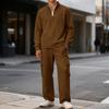 Men's Classic Casual Outdoor Activewear Set | Fleece Solid Color Quarter-Zip Stand-Collar Hoodie & Elastic-Waist Cargo Pants 2-Piece Outfit