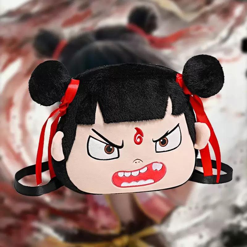 Smile Angry Nezha Expression Plush Backpack Cartoon Single Shoulder Gift Bag