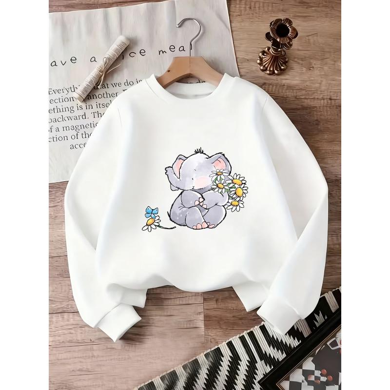 Kids Sweatshirt, Cute Elephant Print ,Spring and Autumn Thin Round Neck Hoodie with Comfortable and Simple Design,Casual Daily Sweatshirt