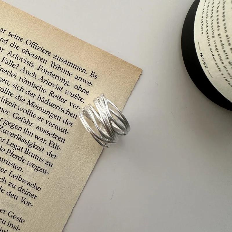 925 Silber Kreuz Linien Ringe Für Frauen Mode Handgemacht Geometrisch Unregelmäßig Breit Offen Ring Party Schmuck Feiertagsgeschenke
