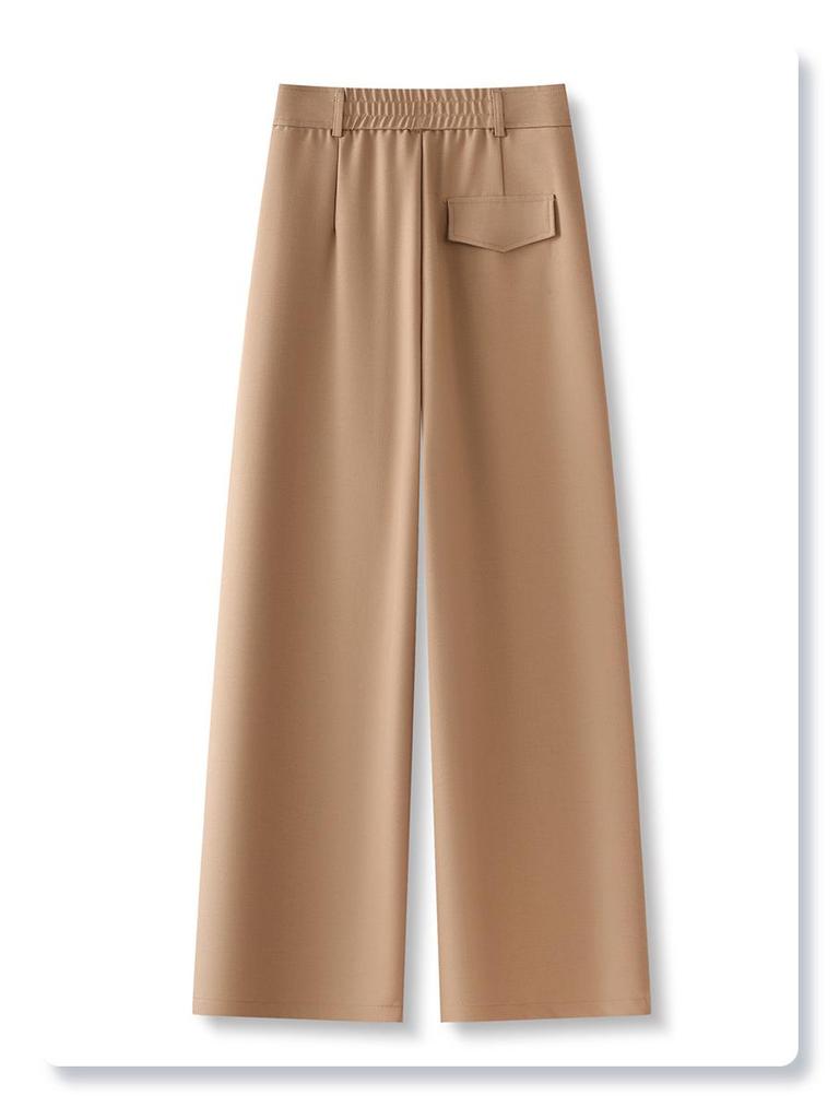 Women's 2025 Beige Wide-Leg High-Waisted Slimming Pants - Spring & Autumn Casual Straight-Leg Trousers