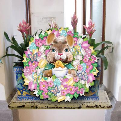 זר ארנב הפסחא שלט לדלת זר ארנב מעץ שלט תלייה מסיבת חג הפסחא אביב קולב לדלת קישוט אמנות קיר