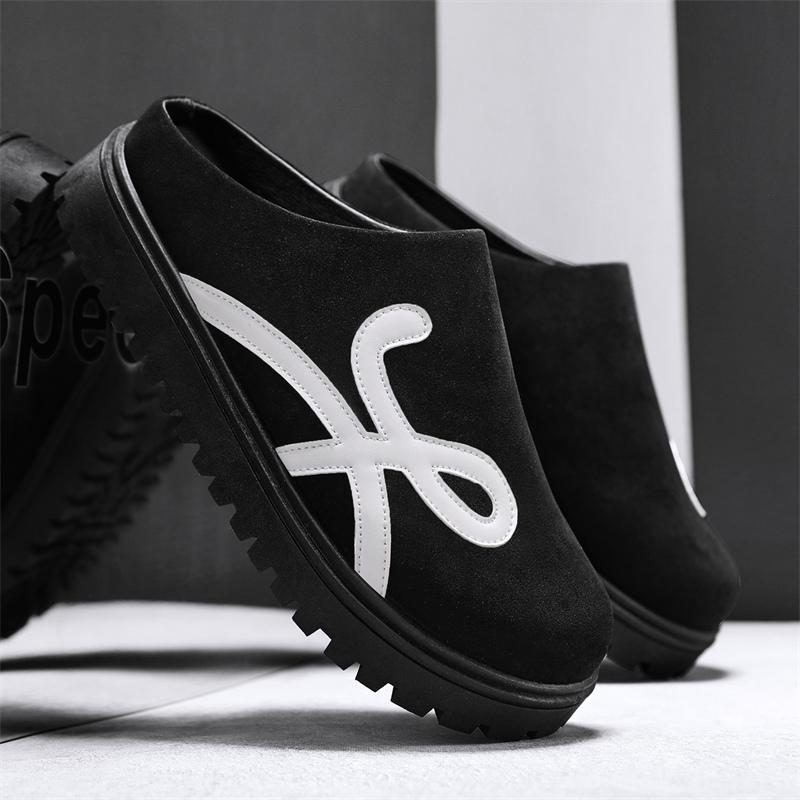 Fashion Men's Casual Thick Bottom Black Outdoor Slip-On Half Slippers Comfortable Rubber Sole Leisure Footwear  casual business shoes