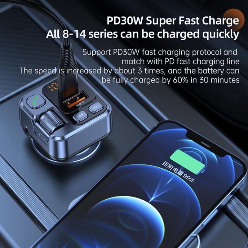 Bluetooth-compatible FM Transmitter for Car, QC3.0 & PD30W Wireless Radio Adapter Music Player Handfree Call