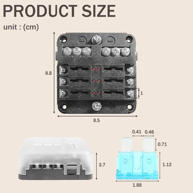 6 Ways Fuse Block With LED Warning Indicator 12V Power Distribution Panel Car Boat Fuse Box Holder With Plastic Cover