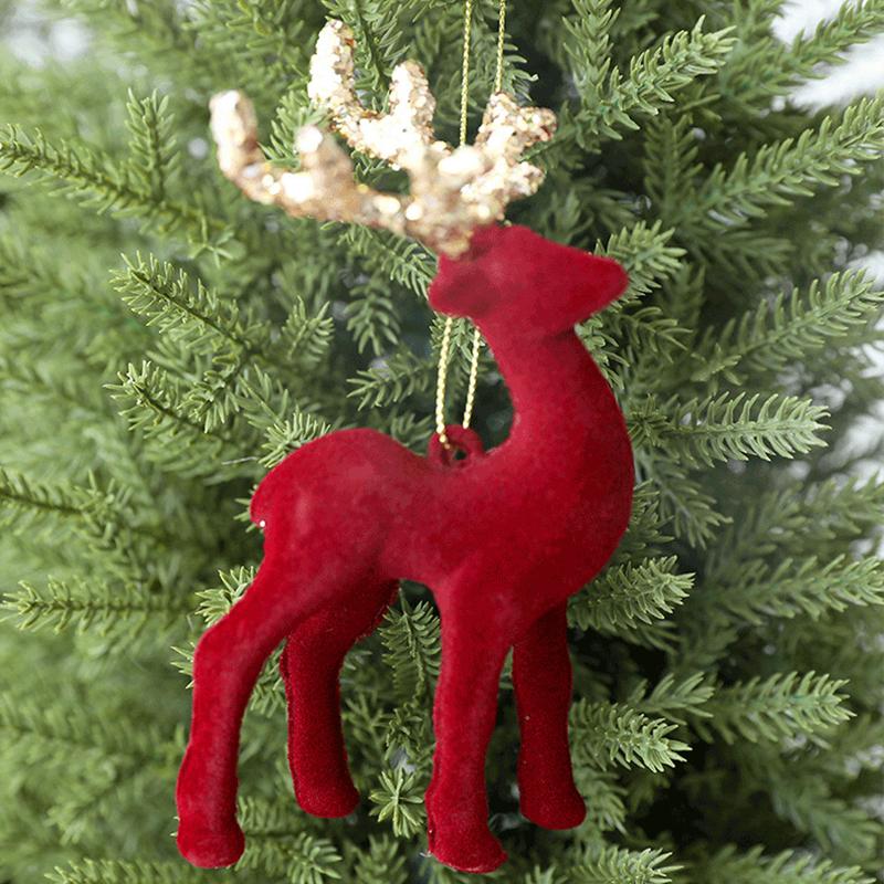 1PC Flocked Reindeer Tree Decoration Glitter Reindeer Scandinavian Christmas Ornament Holiday Decor 10x14cm