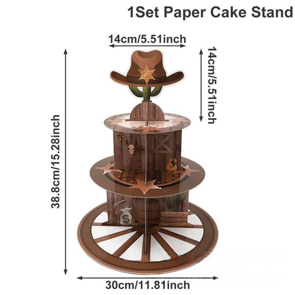 Unique Cowboy Wheel Shape Paper Cake Stand Western Style 3 Tier Cake Stand for Parties and Events with Easy Assembly