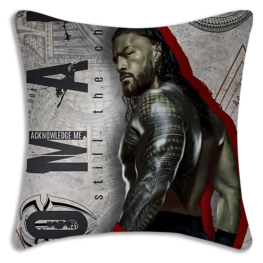 W-WWE LOGO W-WrestleMania Pillow Covers Cartoon Sofa Decorative Home Double-sided Printing Short Plush Cute Cushion Cover