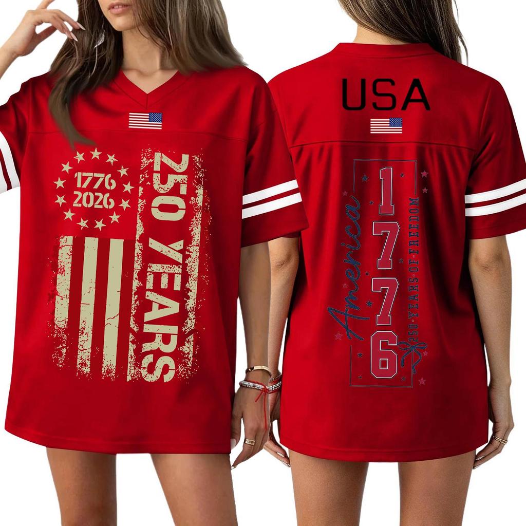 Damen Casual Mode V-Ausschnitt Sport Unabhängigkeitstag Druck Kurzarm Sport T-Shirt Top