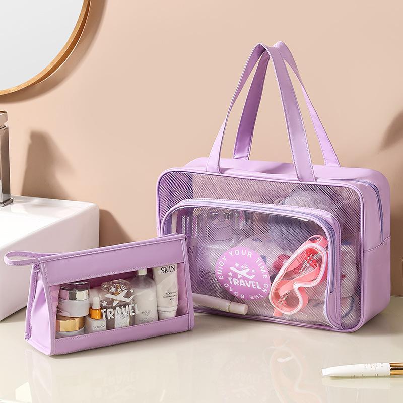 Two-piece Set Transparent Wash Bag Handheld Shoulder Wet and Dry Bag Swimming Fitness Bath Bag Waterproof Makeup Storage Bag