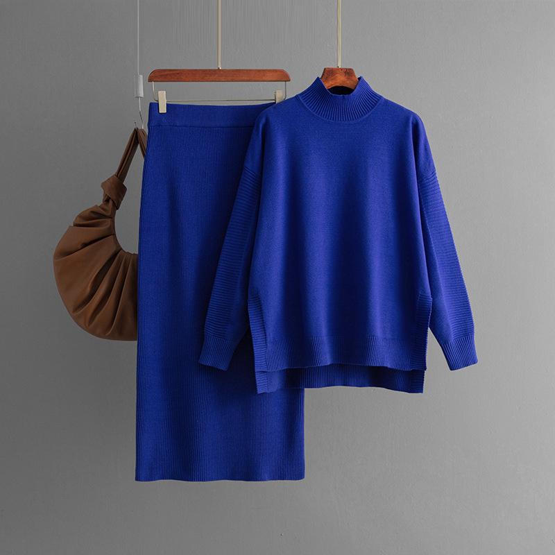 2 Pieces Knit Sets Women Maxi Skirt Tracksuits Winter Warm Turtleneck Sweater Ladies Long Skirt Two Pieces Sweater Sets