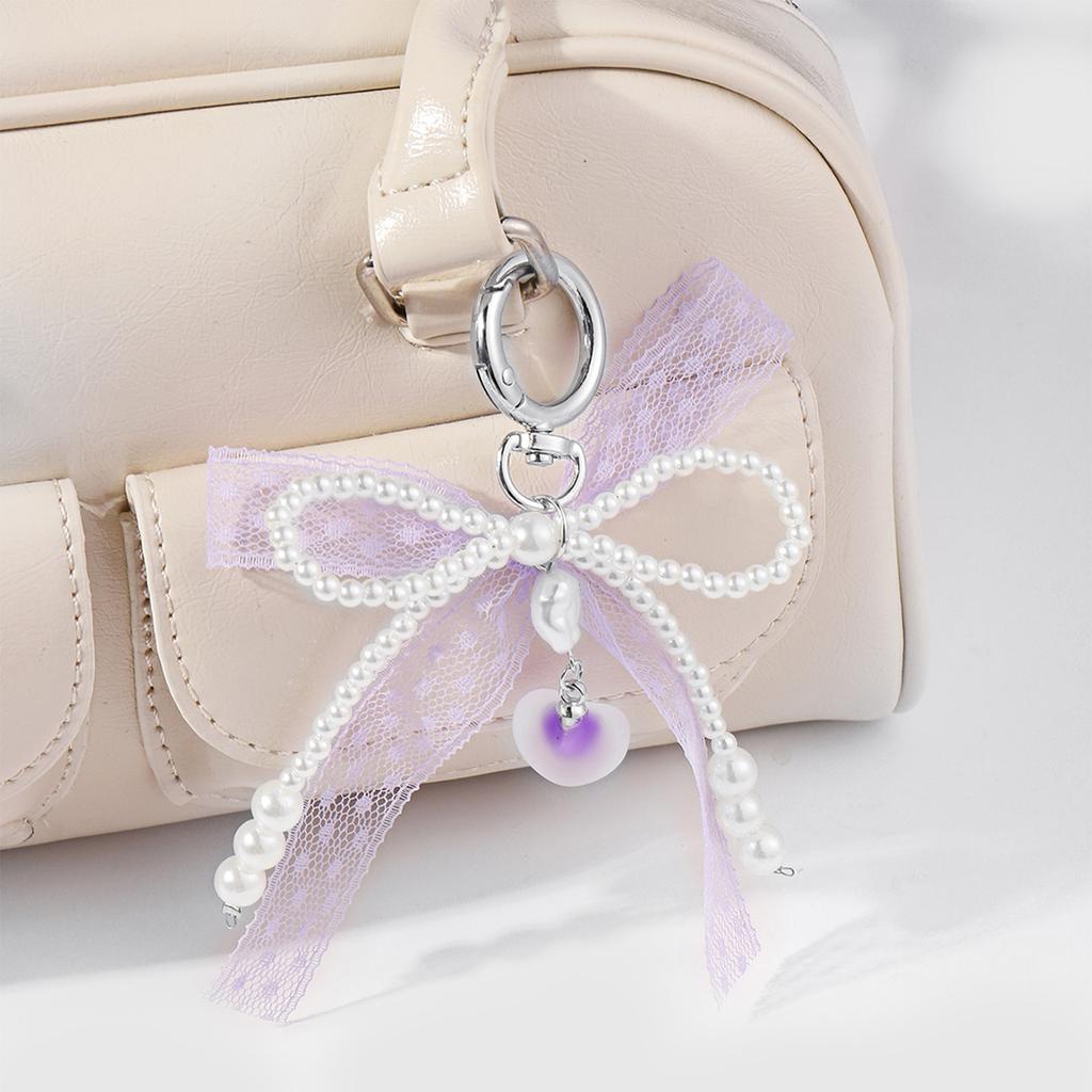 Delikatna wstążka i koralikowa kokardka brelok Modne kokardy zawieszka do torby Unikalny breloczek biżuteria prezent do codziennego użytku