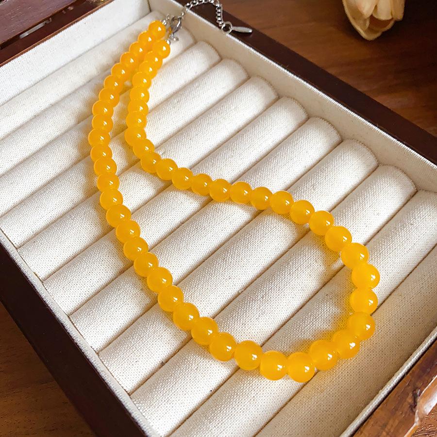 Summer dopamine stained glass crystal beaded necklace collarbone chain design sense niche item decoration