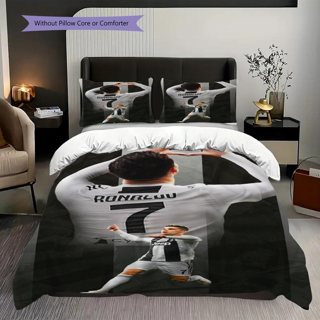Cristiano Ronaldos Triumph Three-piece Set (1 * Duvet Cover + 2 * Pillowcase, Without Core) 2D Flat Bedding Set Duvet Cover and Pillowcase