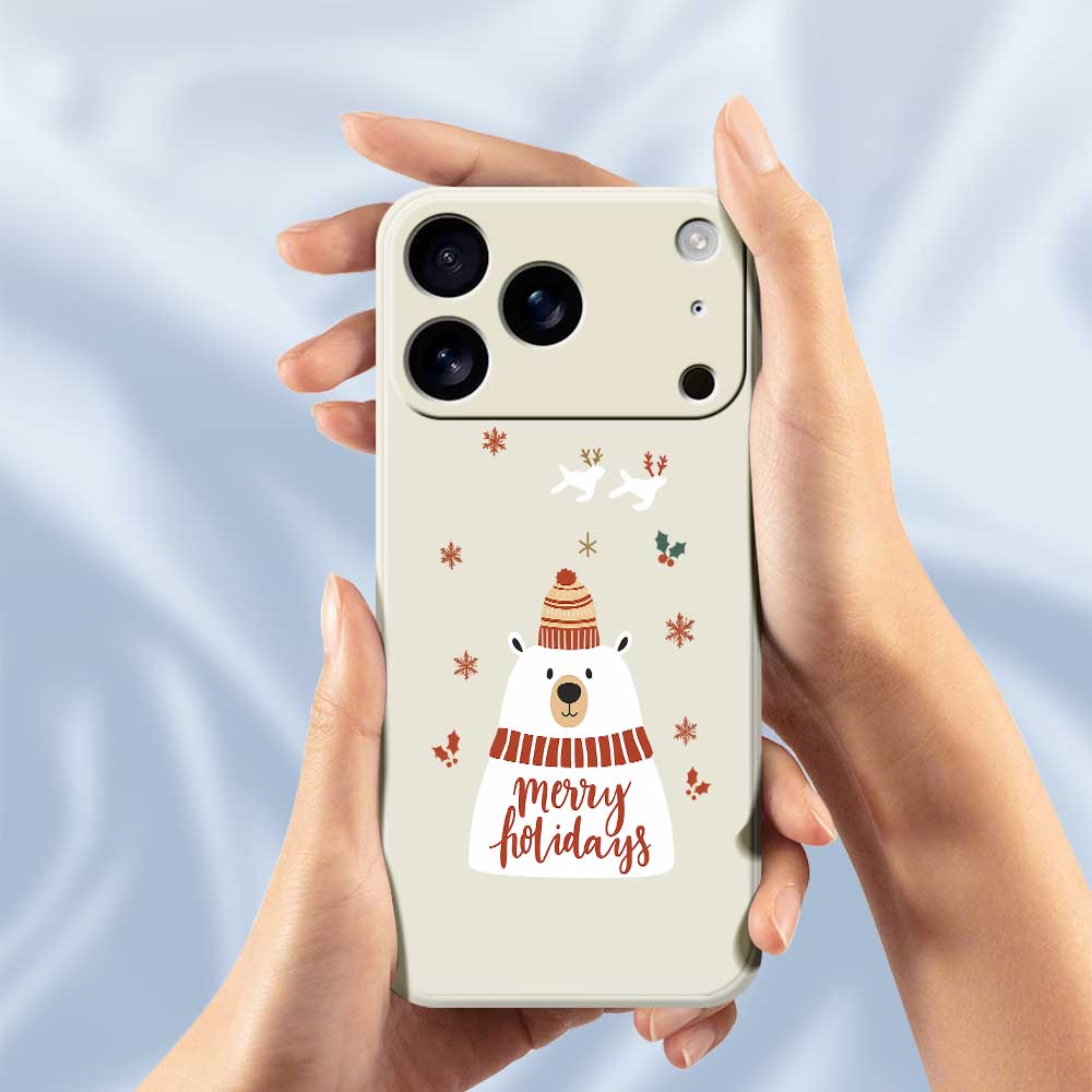 For iPhone 17 Pro Case Merry Holiday Bear Pattern Printing Straight Edge TPU Phone Back Cover