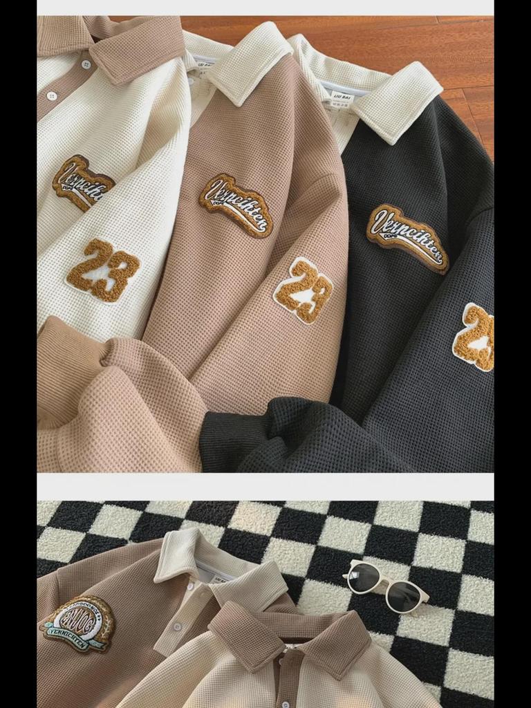 Men's Retro College-Style Embroidered Polo - Chic, Loose, and Comfortable for Autumn.