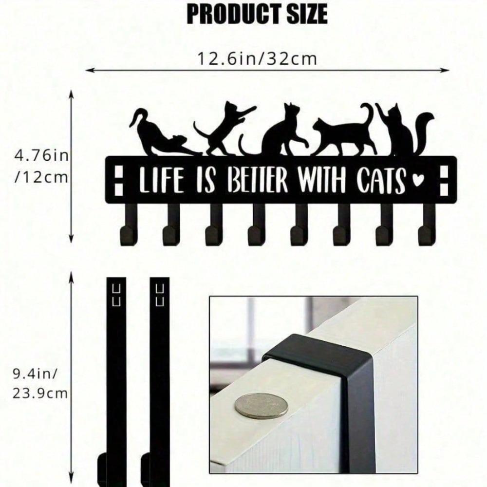 

Modern 8-Hook Wall Mounted Coat Rack for Bathroom, Kitchen, Bedroom, Office. Black Metal Towel Holder, Entryway Organizer, Home Decor Accessory TY2779 чорний