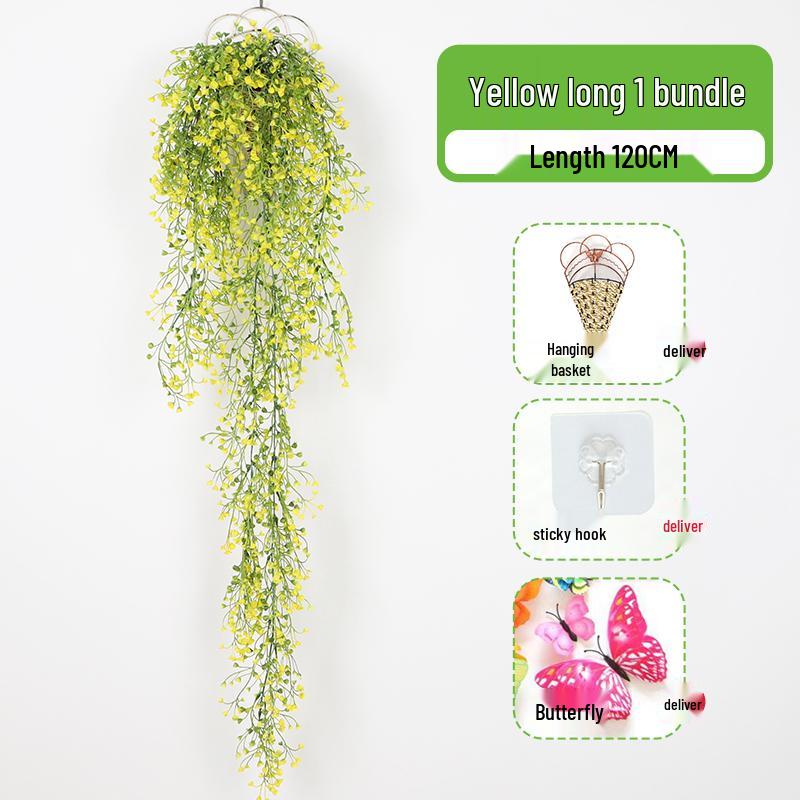 Wall-Mounted Artificial Hanging Vines with Spider Plant in Basket for Living Room Decor