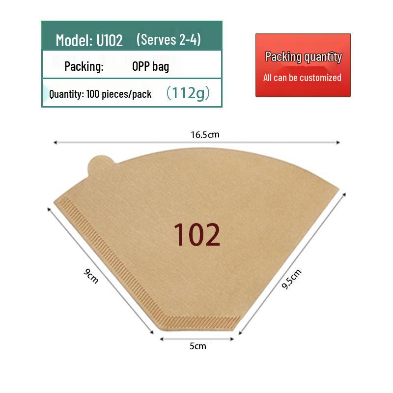 Fan-Shaped Hand-Pour Coffee Filter Paper, Raw Wood Pulp, V60 Type 04, Hanging Ear Design