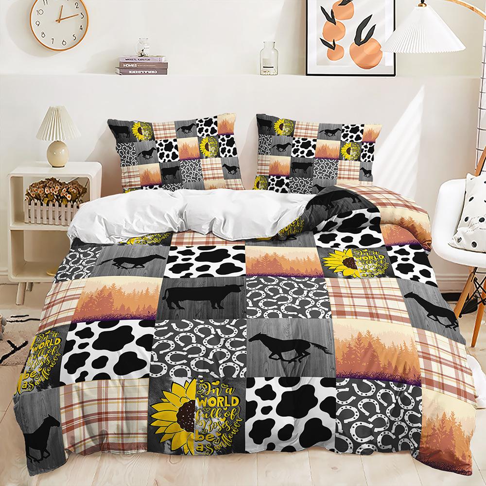 Quilt Cover Idyllic Sunflower Cow Pillowcase Digital Printing Bedding Three-Piece Batch