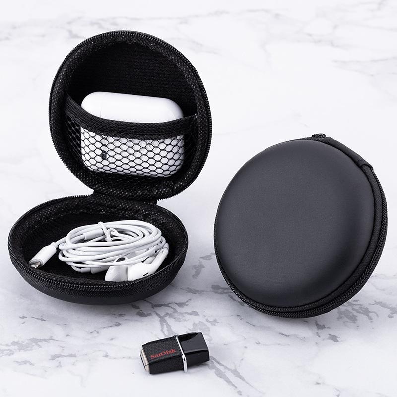 2pcs Earphone Storage Case PU Mini Carrying Hard Bag Box Case for Earphone Headphone Accessories Earbuds Memory Card USB Cable