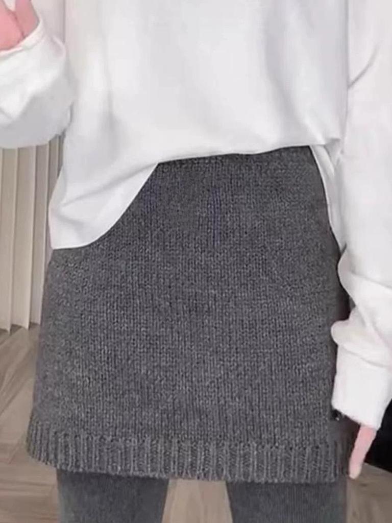 Dunkelgrauer Strick-Kaschmir A-Linien Bodycon Midi-Rock für Damen - Vielseitiger Kurzer Rock für Herbst/Winter 2025
