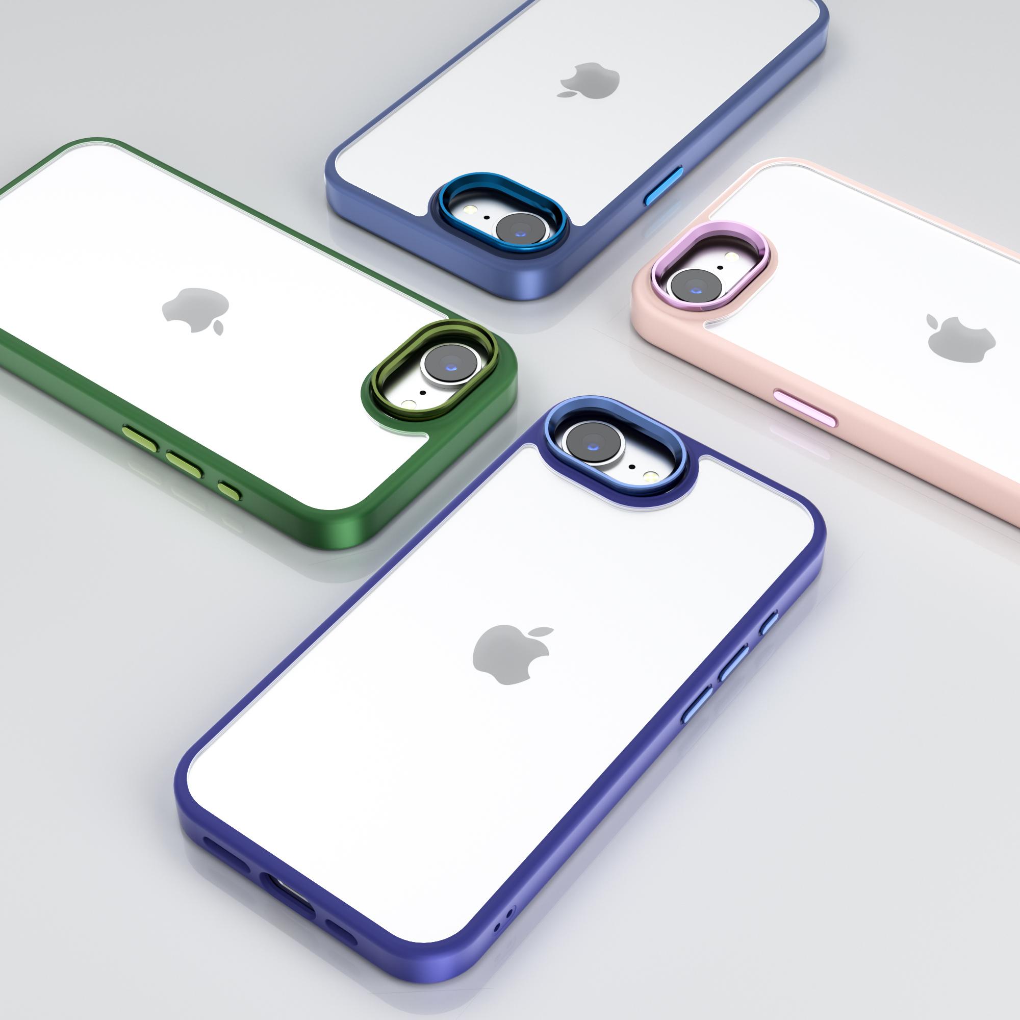 

For iPhone 16e Case TPU+PC Clear Phone Back Cover with Metal Button White