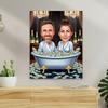 Funny Couple Cartoon Portrait Poster Money CEO Caricature Prints Big Boss Personalized Gift Businessman Office Wall Art Canvas