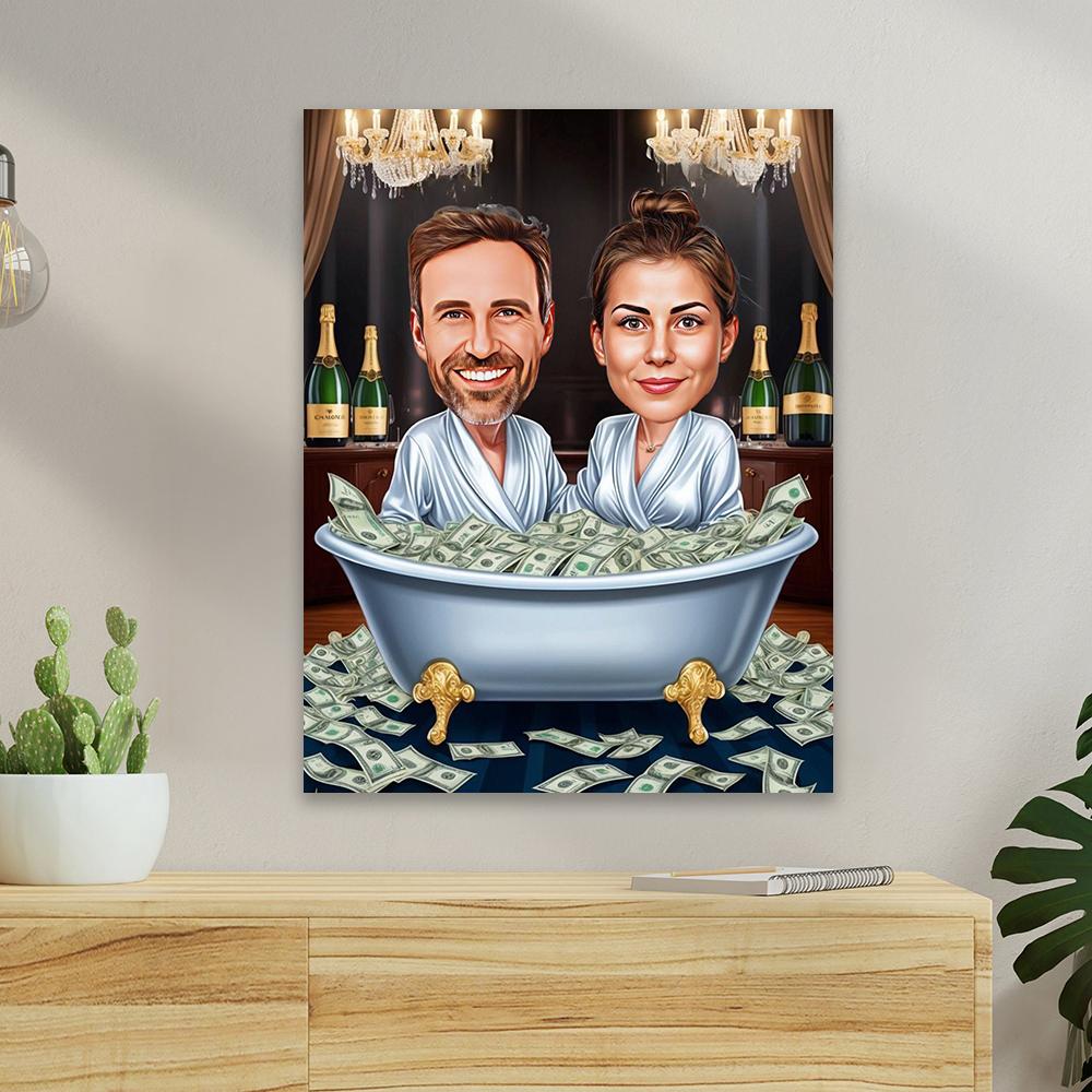 Funny Couple Cartoon Portrait Poster Money CEO Caricature Prints Big Boss Personalized Gift Businessman Office Wall Art Canvas