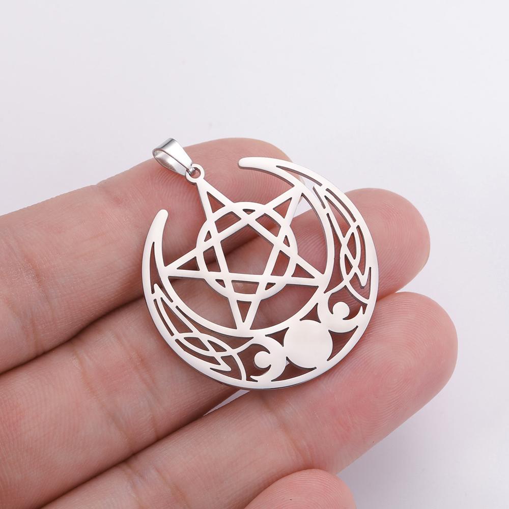 Dawapara Moon Phase Pentagram Constellations Pendant Wiccan Pagan Magic Amulet Stainless Steel Charms for Jewelry Making