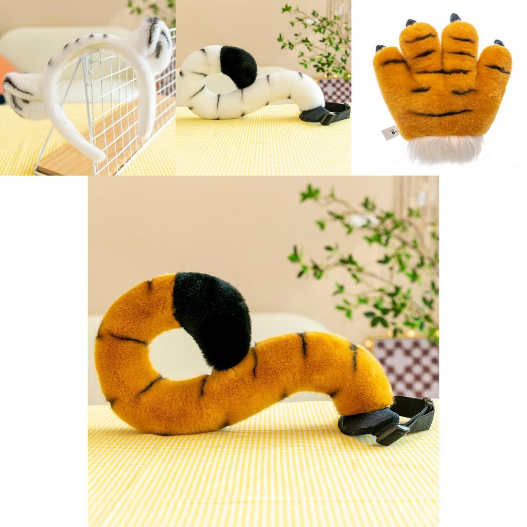 Realistic Plush Tiger Tail And Paw Headband Ideal For Fun Animal Costumes And Gifts