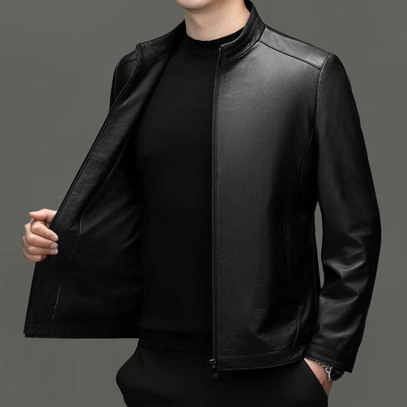 Yiliteng Men's Stand Collar Genuine Leather Business Casual Jacket