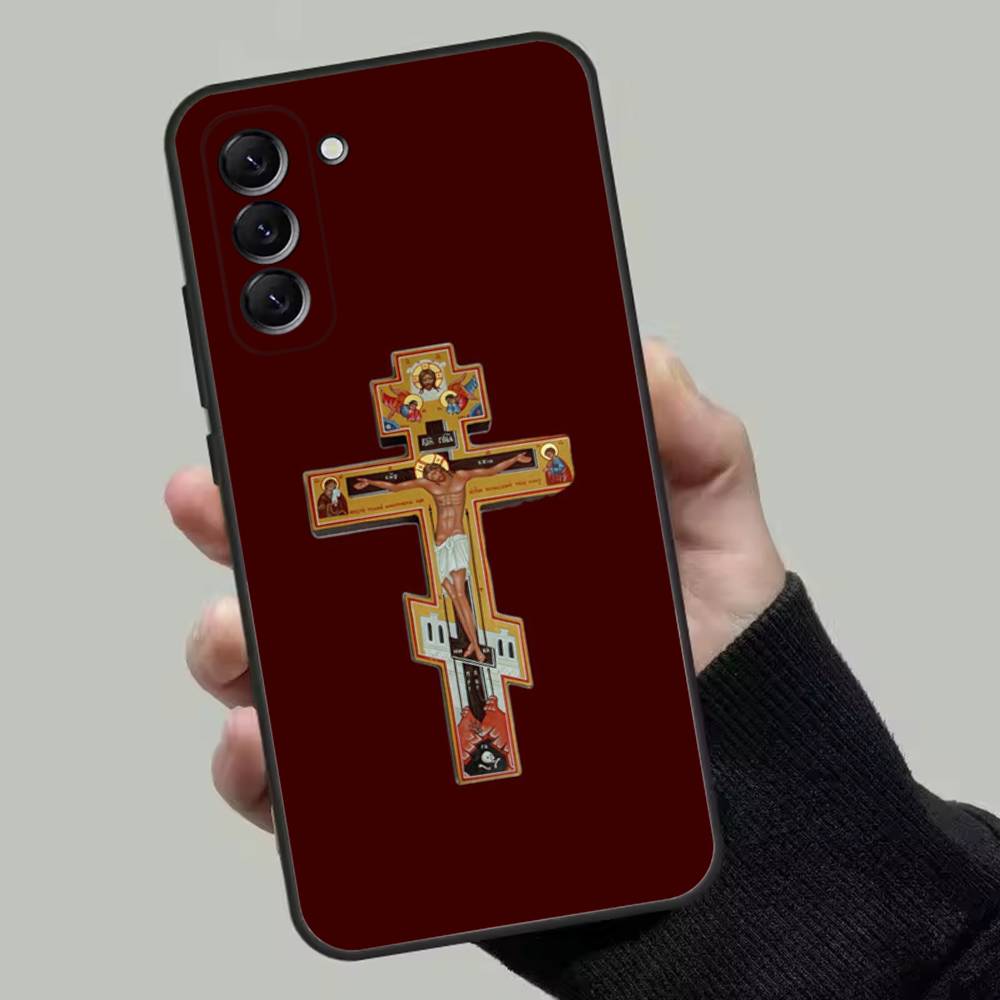 Orthodox Cross Icon Phone Case For Samsung Galaxy A13,A21s,A22,A31,A32,A52,A53,A71,A80,Soft Black Shell